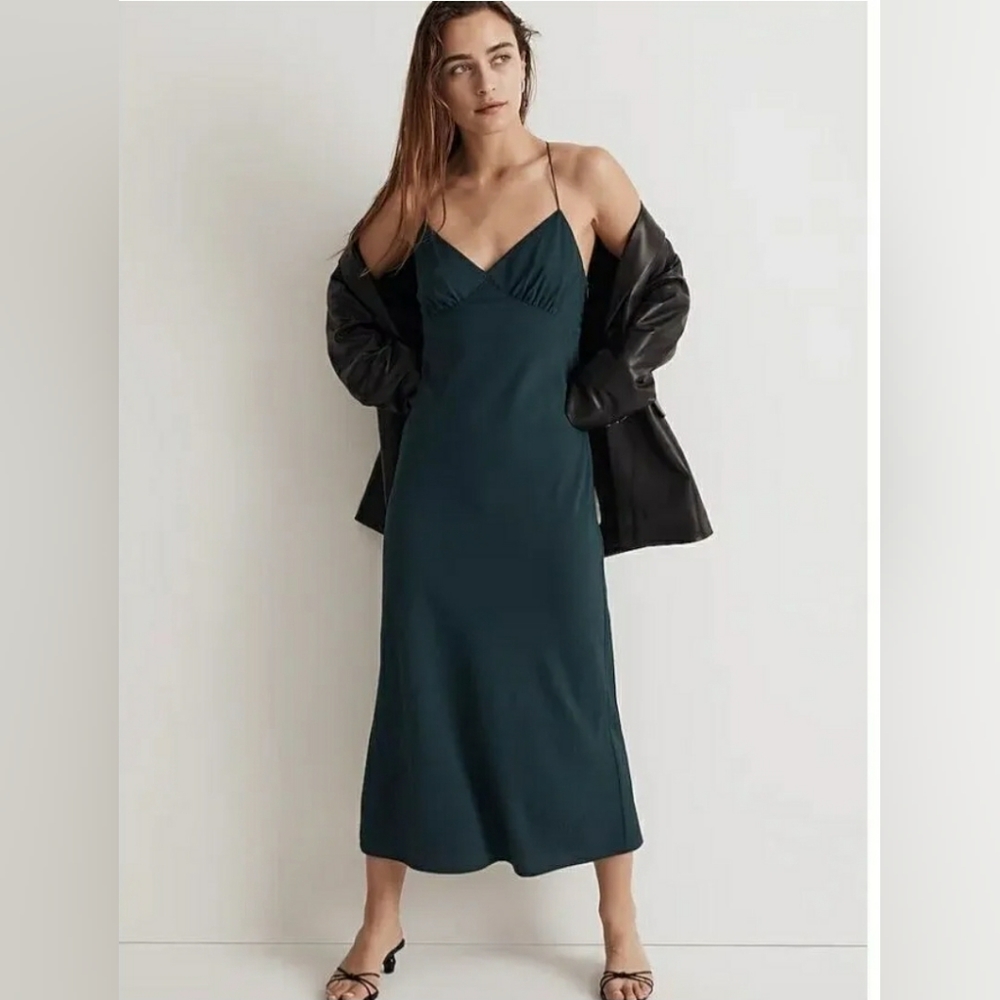 Madewell The Layton Midi Slip Dress in Ancient Green size 16 nwt